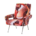 Vibrant Leisure Chair With Abstract Multicolor Pattern Upholstery And Metal Legs