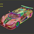 White Sports Car with Black Accents Orange Stripes Rear Spoiler and Aerodynamic Sleek Design