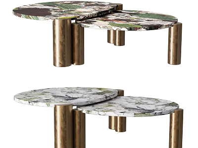 Modern Nesting Coffee Table Set With Marble Pattern Top And Metallic Cylindrical Legs 3d model