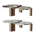 Modern Nesting Coffee Table Set With Marble Pattern Top And Metallic Cylindrical Legs 3d model