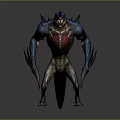 Fierce Reptilian Creature With Blue Body Red Chest Sharp Fangs Clawed Limbs And Spiked Back