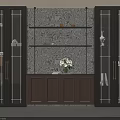 Elegant Wine Cabinet Design with Glass Doors Wooden Cabinet Decorative Wall and Vase with Flowers