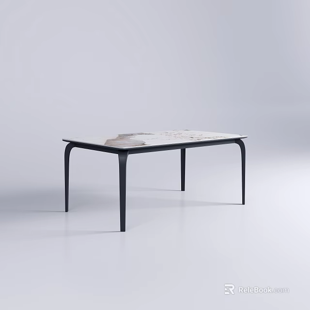 Elegant Modern Dining Table With Marble Top And Black Metal Legs Design 3d model 