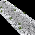 Natural Stone Stepping Path Design With White Pebbles And Small Plants 3d model