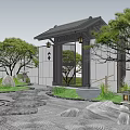 Karesansui Dry Landscape Garden With Stepping Stones Raked Gravel Stone Lantern Basin And Traditional Gate