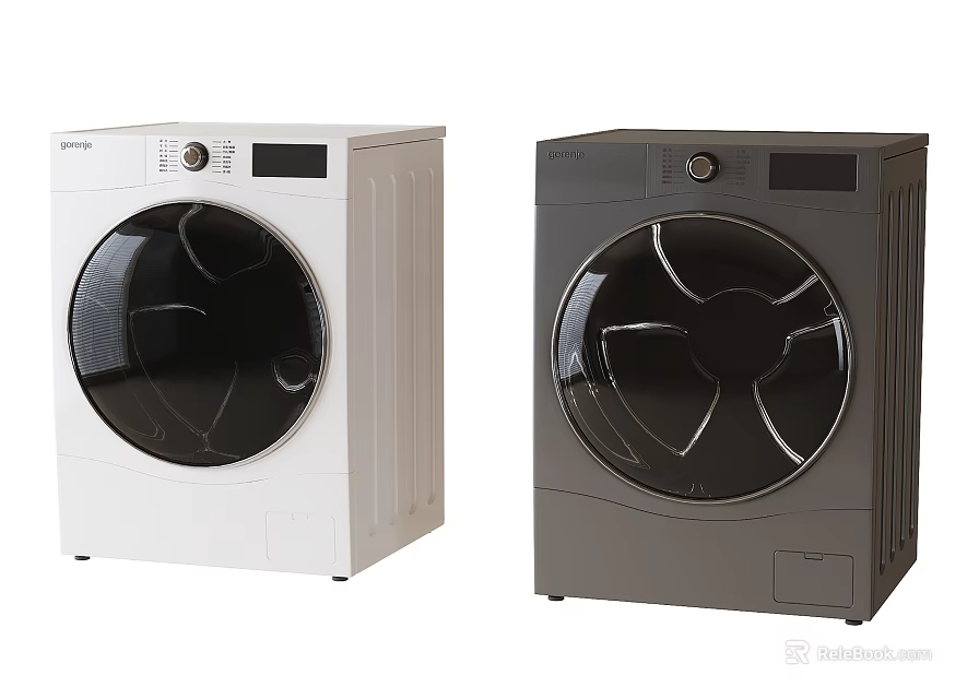 Two White and Gray Front Load Washing Machines With Sleek Modern Design 3d model 