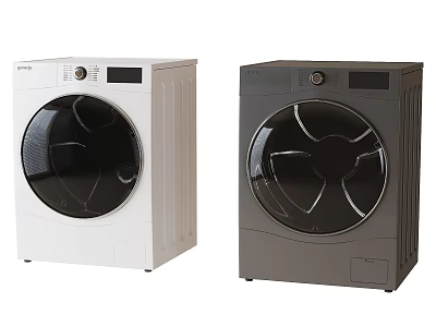 Two White and Gray Front Load Washing Machines With Sleek Modern Design 3d model