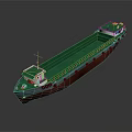 Water Transport Vessel With Green Deck Red Hull Cargo Area And Cabin Structure