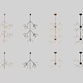 Stylish Branch Design Chandeliers Featuring White Beads Black Frames And Various Styles 3d model