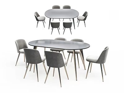 Modern Round Dining Table Set With Gray Upholstered Chairs And Metal Legs 3d model