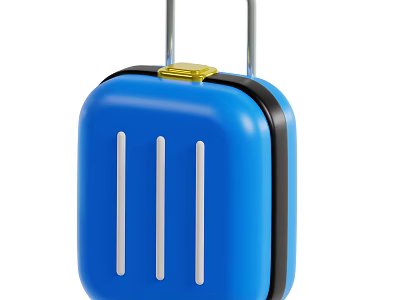 Blue Suitcase With Trolley Handle Yellow Lock And White Vertical Stripes Modern Design 3d model