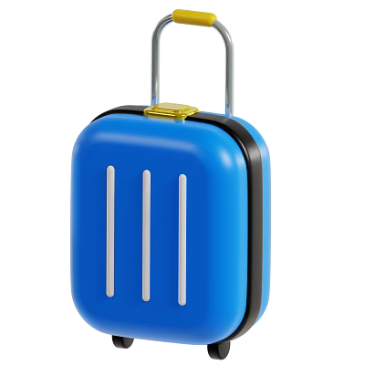 Blue Suitcase With Trolley Handle Yellow Lock And White Vertical Stripes Modern Design 3d model