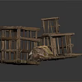 Rustic Handmade Wooden Shelf Structures With Ladder And Decorative Fabric