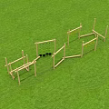 Wooden Playground Equipment Climbing Structure on Green Grass Field for Kids Outdoor Activities