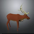 Low Poly Red Deer Character with Golden Antlers in Modern Minimal 3D Design