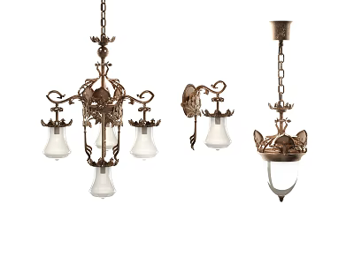 Vintage Chandeliers with Decorative Metal Frames Glass Shades and Classic Styles 3d model