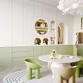 Kids Room Interior With Green White Cabinets Round Window Mushroom Playhouse And Toy Car