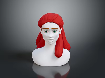 Game Movie Character Head with Red Long Hair and Green Eyes 3d model