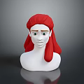 Game Movie Character Head with Red Long Hair and Green Eyes