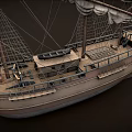 Vintage Wooden Sailing Ship With Multiple Masts White Sails And Rigging