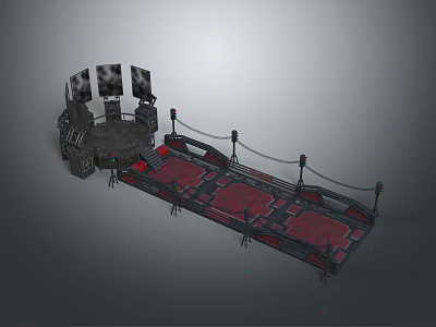 Professional Wrestling Ring Setup With Red Entrance Ramp Ropes And Screens 3d model