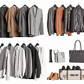 Trendy Clothing Collection With Coats Shirts Vests Handbags Shoes And Suitcase