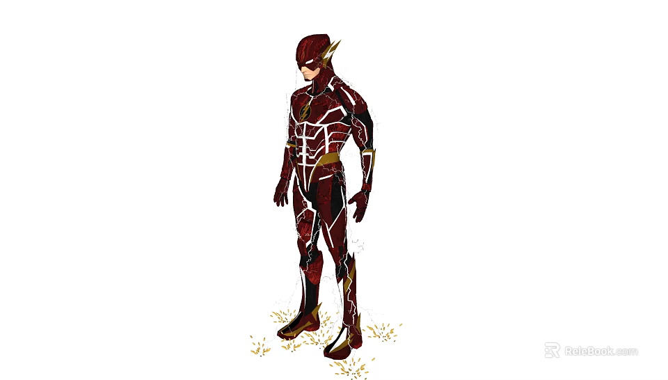 Game Movie Character The Flash In Red Suit With Golden Lightning Logo Standing Pose 3d model 
