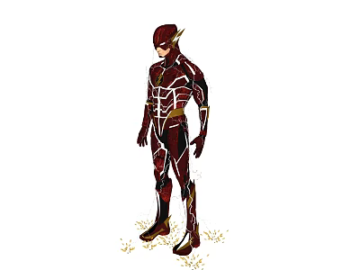 Game Movie Character The Flash In Red Suit With Golden Lightning Logo Standing Pose 3d model