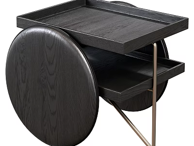 Black Wooden Side Table With Round Base Metal Frame And Tray Top Storage 3d model