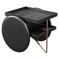 Black Wooden Side Table With Round Base Metal Frame And Tray Top Storage