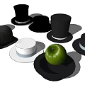 Various Black and White Hats in Different Styles with Green Apple