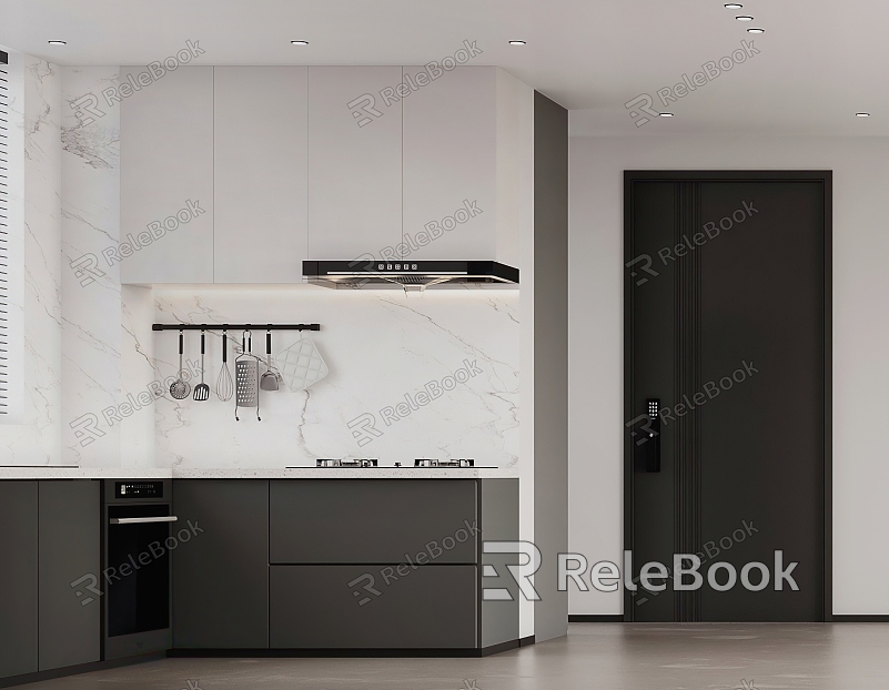 Kitchen Open Kitchen Western Kitchen Italian Kitchen Black and White Gray Refrigerator Cabinet Simple Kitchenware F902 model