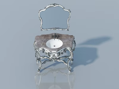 Swing Door Dressing Table With Silver Metal Frame And Marble Top Ornate Design 3d model