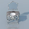 Swing Door Dressing Table With Silver Metal Frame And Marble Top Ornate Design