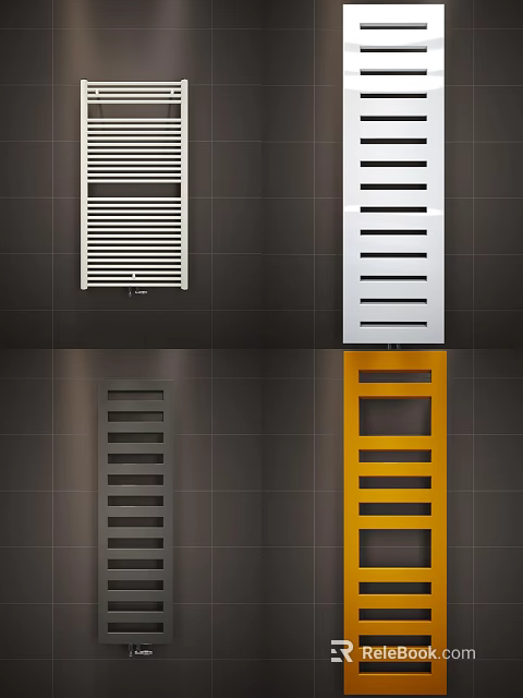 Contemporary Radiator Design In Various Colors Installed On Dark Tiled Wall 3d model 