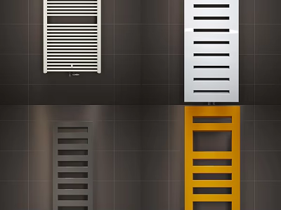 Contemporary Radiator Design In Various Colors Installed On Dark Tiled Wall 3d model