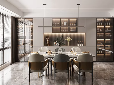 Modern Restaurant Dining Table Wine Cabinet 3d model