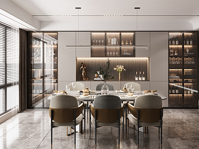 Modern Restaurant Dining Table Wine Cabinet 3d model