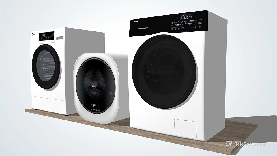 Modern White Washing Machines With Black Door And Sleek Design For Home Use 3d model 