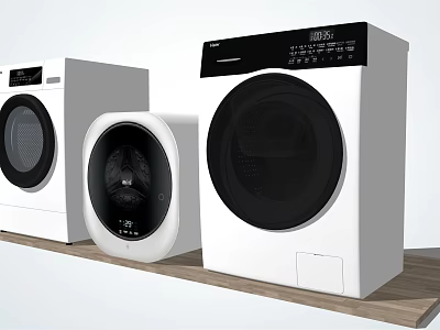Modern White Washing Machines With Black Door And Sleek Design For Home Use 3d model