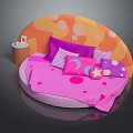 Cheerful Round Bed Kids Room With Pink Heart Polka Dot Bedspread Purple Moon Star Pillows