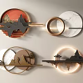 Modern Chinese Style Decorative Wall Hangings With Circular Design Mountain Patterns And Marble Texture 3d model