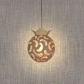 Modern Hollow Spherical Chandelier With Wooden Frame And Warm Illuminating Light Glow