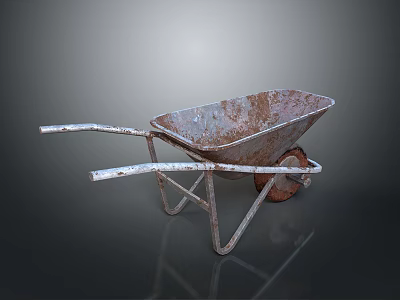 Industrial Wheelbarrow with Rusted Metal Frame and Single Wheel Design for Heavy Duty Use 3d model