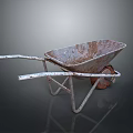 Industrial Wheelbarrow with Rusted Metal Frame and Single Wheel Design for Heavy Duty Use