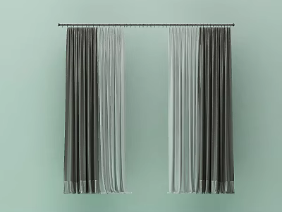 Curtains with dark gray and light gray gradient on light green background with rod installation 3d model