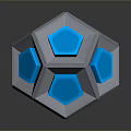 Futuristic Polyhedral Weapon Featuring Blue Glowing Hexagons Gray Frame And Reflective Surface