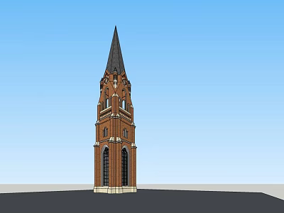 Red Brick Tower With Pointed Spire And Arched Windows Architectural Design 3d model