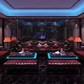 Luxurious KTV Lounge Interior With Leather Sofas Blue Lighting And Marble Walls 3d model