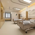 Modern Hospital Ward Interior With Two Beds Wooden Cabinets And Mountain Landscape Painting